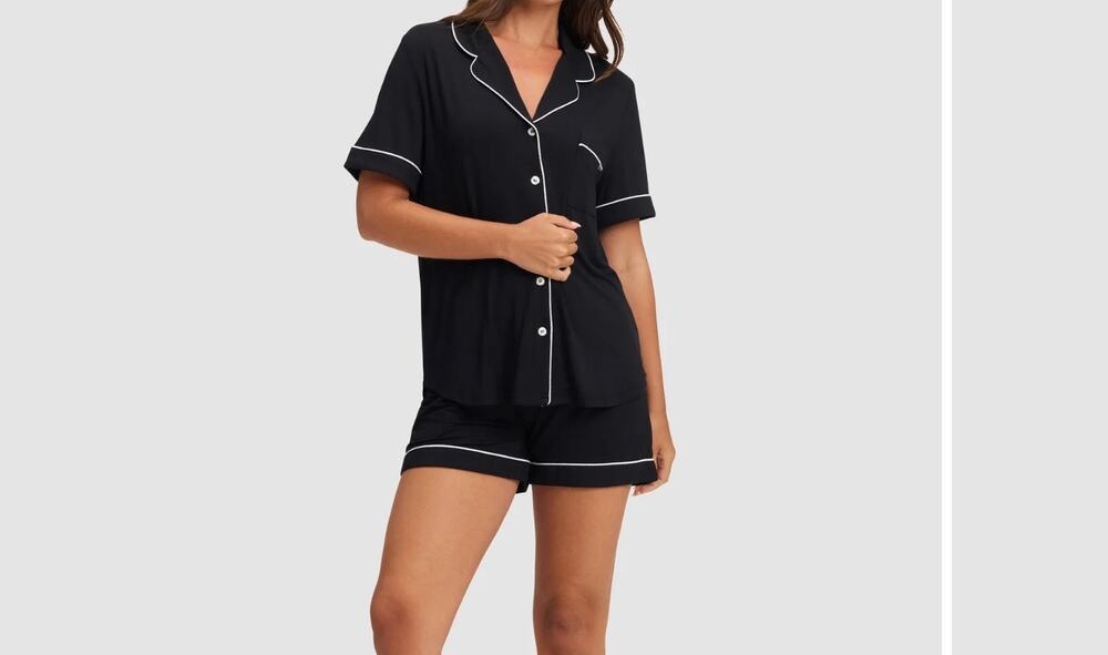 Cozy Earth Women's Short Sleeve Stretch-Knit Bamboo Pajama Set Black NWT XXL